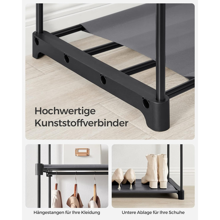 SONGMICS Storage Cabinet, Portable, with Hanging Rod, Foldable, Wardrobe, Bedroom, Office, 140 x 43 x 174 cm, Grey RYG02GY