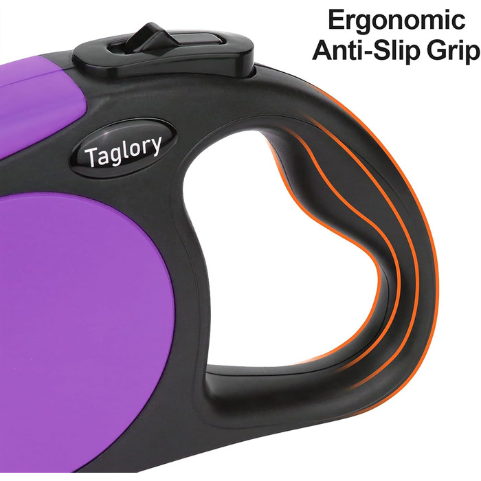 Висувна поводок для собак Taglory, 5м, для середніх та великих собак до 45кг, з надійною системою гальмування та антиковзним руків'ям (фіолетовий)