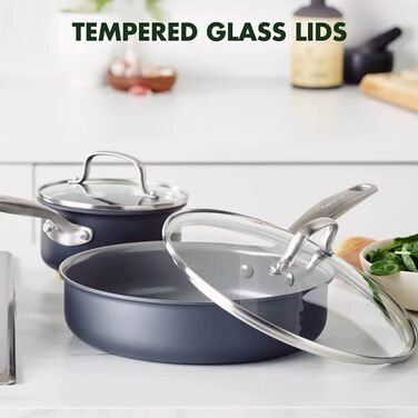 Набір сковорідок GreenPan Chatham: антипригарне покриття Ceramic, 25.4 см та 30.5 см, без PFAS, для плити та духовки, сірий (5 предметів)