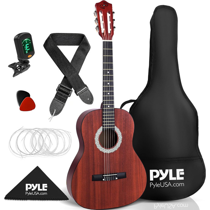 Акустична гітара Pyle для дітей та початківців, ½ розміру, чорна (сапеле, 91 см), комплект з чохлом, тюнером та медіатором