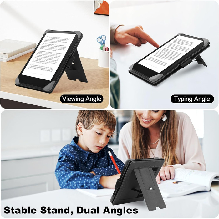 Чохол для Kindle, Kobo, Pocketbook, Tolino, Sony eReader (6.8'') - шкіряний, зі стійкою, чорний