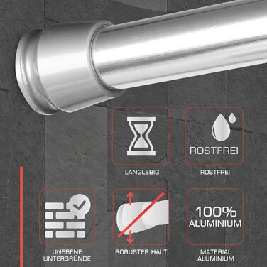 Штанга для душу/завіси без свердління, регульована (115-200 см, срібна)