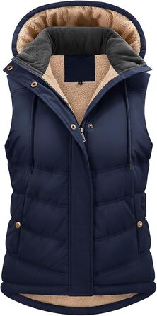 Жіноча степкова жилетка Tuopuda з капюшоном, флісова підкладка, тепла зимова куртка без рукавів, термо жилетка з коміром-стійкою, на блискавці, осінь/зима (темно-синій, XXL)