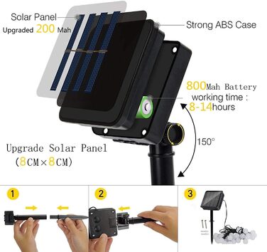 Сонячна гірлянда для зовнішнього використання, 50 LED, 7.6 м, 8 режимів, кришталеві кулі, вологостійка, для саду, дерев, тераси, Різдва, весіль, вечірок (тепле біле світло)