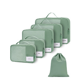 Органайзери для валізи ECOHUB, набір 6 шт. з ID-міткою, екологічні, для подорожей, дихаючі, патент pending (зелений)