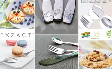 Набір дитячого столового приладдя EXZACT Kinderbesteck Set (18 предметів) з нержавіючої сталі для дітей від 2 років. Можлива гравіювання, безпечні ножі, підходить для миття в посудомийній машині.