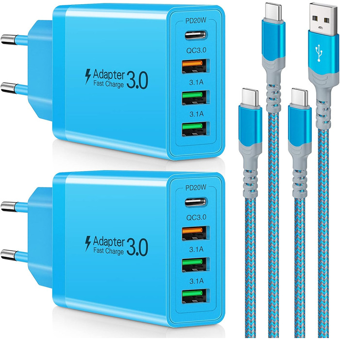 Зарядний пристрій USB-C 40W Acezeek з кабелями Type-C (2 адаптери, 2 кабелі) - Швидка зарядка для iPhone, Galaxy, iPad Pro