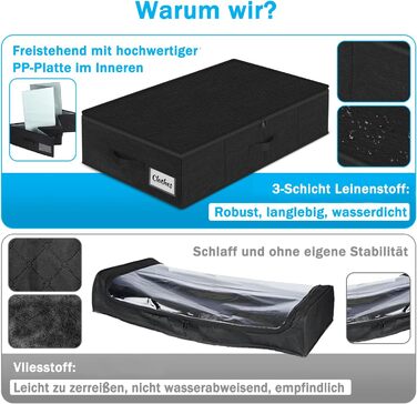 Коробки для зберігання під ліжко з кришкою, 12 см, 4 шт. Складані контейнери для одягу та постільної білизни, чорні