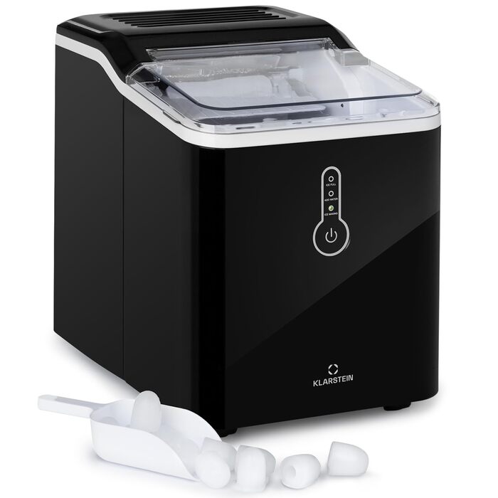 Машина для приготування льоду Klarstein Eiswürfelmaschine Klein - 12 кг/24 год, LED-дисплей, портативна, з лопаткою, для вечірок (Чорний)