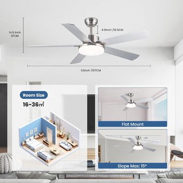 Стеляний вентилятор Newday 153 см з підсвіткою та пультом керування. Тихий вентилятор-лампа з 5 лопатями, DC мотор, реверс, пам'ять, плавне регулювання яскравості