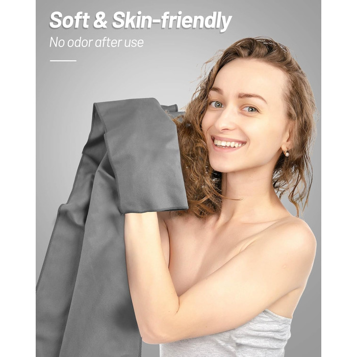 Набір рушників з мікрофібри GZXYA (3 шт.): великий (180x60 см) + 2 маленькі (80x40 см). Швидковисихаючі рушники для спорту та відпочинку. Темно-сірий колір.