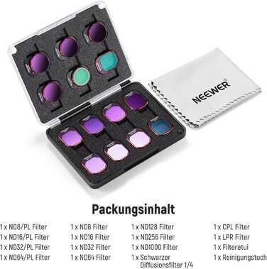 Набір фільтрів NEEWER ND&CPL для DJI Mini 4 Pro: 6 шт. (ND8, ND16, ND32, ND64, ND128, CPL) з ультратонким рамкою. Фільтри для дрона з HD склом, комплект