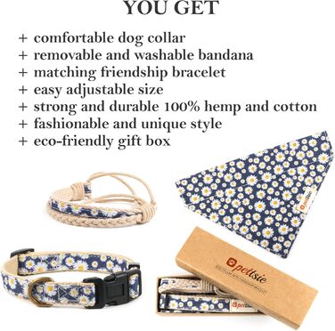 Pettsie Dog Collar with Bandana Cloth and Friendship Bracelet, Adjustable Sizes S, M, and L, Strong and Durable, Great Gift for Dog Lovers in Attractive Packaging, M, Pink (L (18.0 - 26.0 inches), Dark Blue)