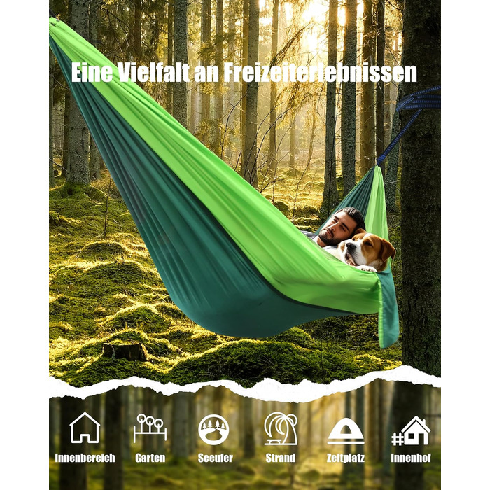 Гамак для кемпінгу Signstek, 270 x 140 см, вантажопідйомність 300 кг, ультралегкий нейлон, для відпочинку на природі, зелений