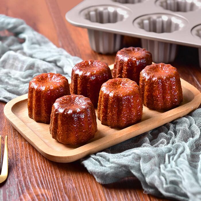 Canelé Moulds, Mini Cake Tins for Baking - Canelé Moulds, Bordelaise Bakeware, Non-Stick French Pastry Mold, Muffin Tin, Panna Cotta Moulds for Cannelé, Cupcake, Jelly, Carbon Steel, 6 Cavity