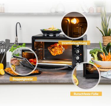 Міні-піч TZS First Austria 45L з плитами 3200W - піч для піци з антипригарним покриттям та 4 рівнями для запікання