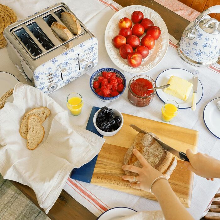 Тостер VQ Laura Ashley з 4-ма тостами, регулюванням нагріву, функціями розморожування та підігріву, з насадкою для круасанів, нержавіюча сталь, ретро-дизайн, колір 