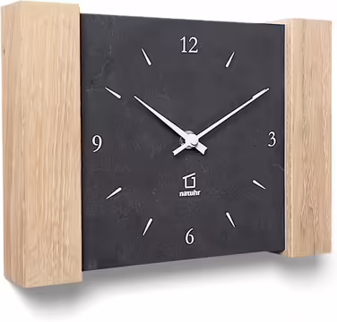 Wall Clock, Matterhorn, Wood, Oak, Light Stone, Slate, Radio-controlled Movement (Black/Limewashed Oak - Radio-controlled)