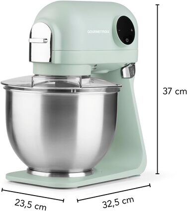 Gourmetmaxx Kitchen Machine & Mixer | Planetary Kitchen Assistant with Digital Display incl. Mixing Bowl and Attachments | Powerful Mixer with Whisk and More | Electric Stand Mixer Green