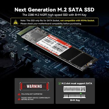 KingSpec 1TB M.2 SSD 2280: Внутрішній SSD-накопичувач SATA III 6Gb/s для ПК та ноутбука (швидкість читання/запису до 580/520 МБ/с)