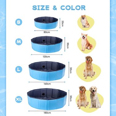 Nobleza Hundepool for Large & Small Dogs, Foldable Dog Wading Pool, Stable Dog Bathtub, Swimming Pool for Cats, 80 * 20cm, S, (180*30cm, Blue)