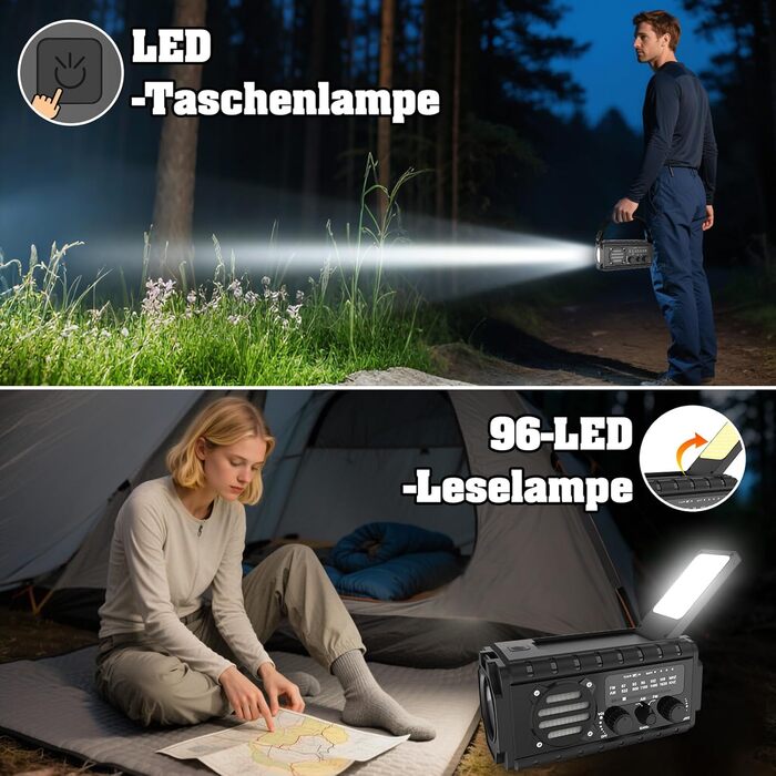 Портативне радіо на сонячній енергії 20000mAh з ручним генератором, AM/FM, LED ліхтарик, SOS-сигнал для надзвичайних ситуацій, Outdoor