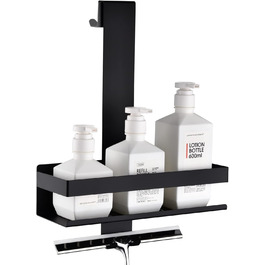 HomeHeng Shower Shelf for Hanging, Stainless Steel Shower Basket Shelf, Matte Black Shower Shelf Shampoo Holder with Hooks for Glass Shower Enclosure, H30MB-1DH