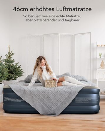 Надувний матрац iDOO для 2 осіб з електричним насосом, 152x203x46 см, для кемпінгу, 295 кг MAX