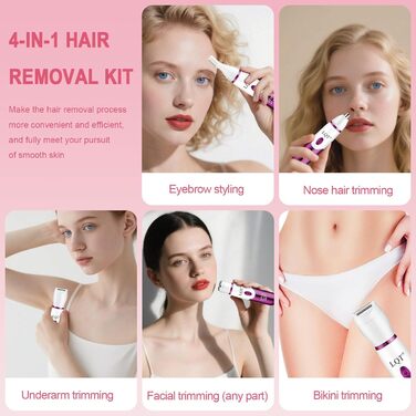 Електричний жіночий триммер 4-в-1 з LED-дисплеєм: для обличчя, брів, бікіні. Розроблено спеціально для жінок. Білий колір.