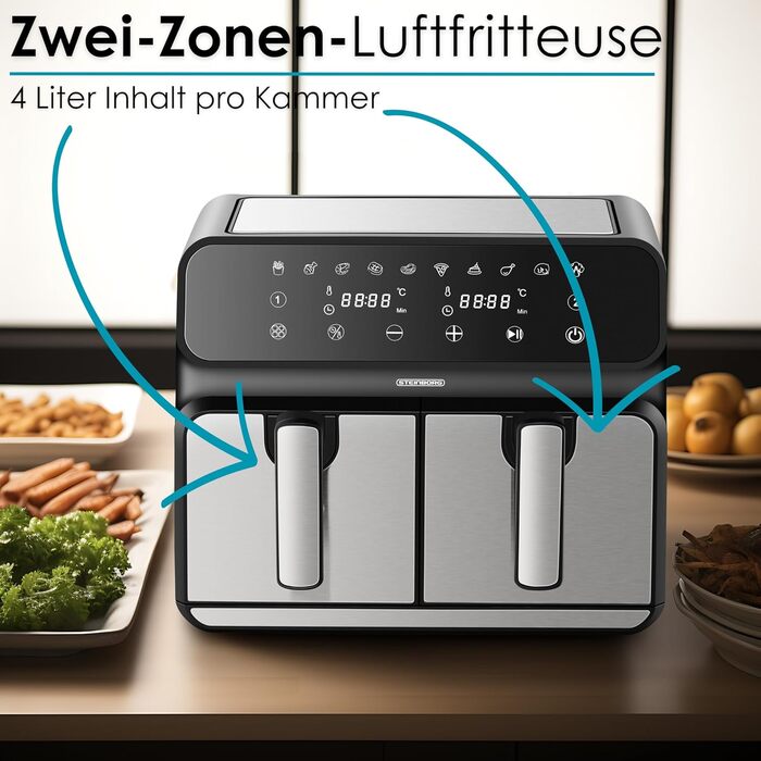 Багатофункціональна фритюрниця без олії | Air Fryer з 2 камерами | Міні-печі Air Fryer 4-в-1 | Фритюрниця, дегідратор, гриль, духовка