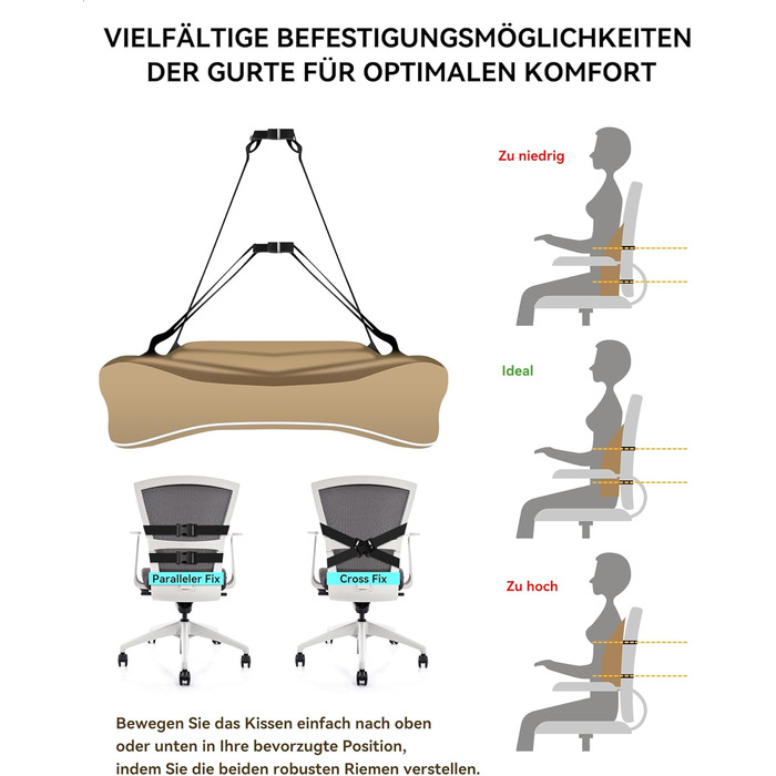 Подушка для спини Ergonomisches RückenKissen Travel Ease з Memory Foam для офісного крісла, з антистатичним, приємним до шкіри чохлом для комфортної посадки (Хакі)