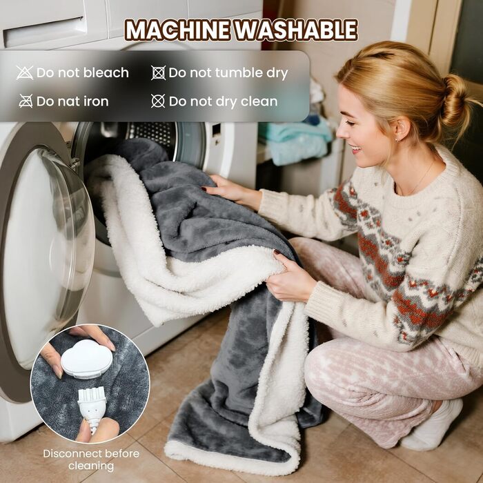 Електрична ковдра Dnenellr XXL 200x180 см з автоматичним вимкненням, 6 режимів нагріву, захист від перегріву, пральна, для ліжка та дивана