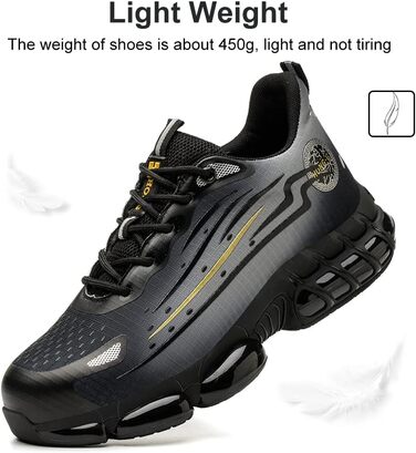 Робочі черевики AIMAYEE з металевим носком: легкі, дихаючі, для жінок та чоловіків, сірі та чорні, розмір 41 EU