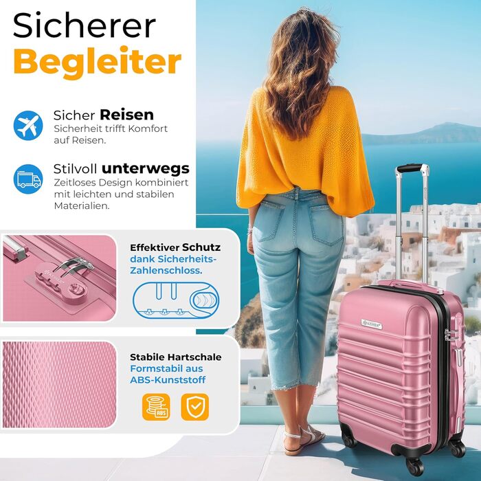 Набір валіз KESSER® з ABS-пластику (S-M-L-XL) з телескопічною ручкою, 4 колеса, ваги та бірка, рожевий