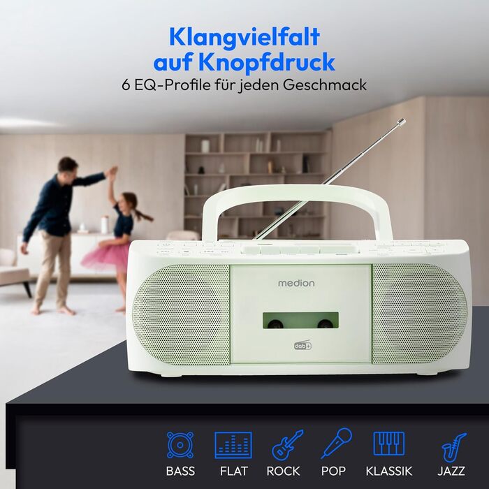 MEDION DRX-1 Plus Boombox: радіо DAB+, Bluetooth, CD-плеєр, MP3, касетний магнітофон, AUX, зелений