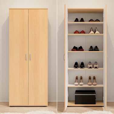 Stella Trading 3 Shoe Cabinet Tall, White - Versatile Multi-Purpose Cabinet with Adjustable Shelves - 70 x 176 x 35 cm (W/H/D) (Beech)