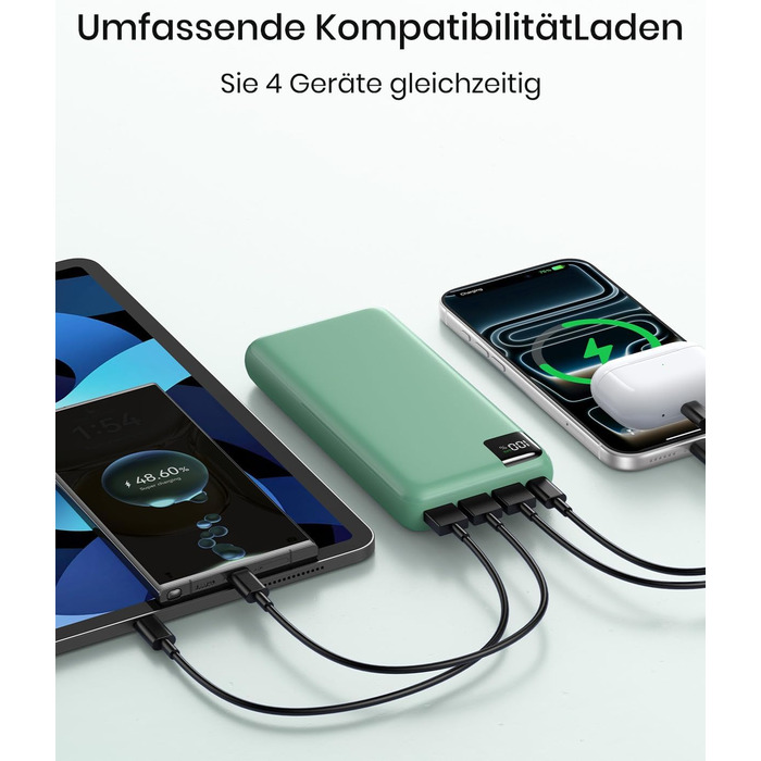 Power Bank A ADDTOP 20000mAh 22.5W: Зовнішній акумулятор для телефону з USB-C, портативний зарядний пристрій 4-в-1, зелений