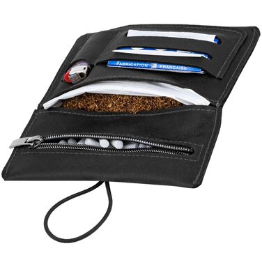 Simaru Personalized Tobacco Pouch with Engraving, Leather for 30g Tobacco Bag, Genuine Leather Rolling Pouch including Filter Compartment and Crimper Holder (Dark Gray) (Black Engraving)