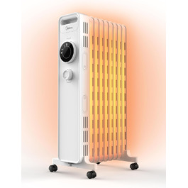 Масляний радіатор Midea NY2009-22M 2000Вт, 9 секцій, економний, тихий, електрообігрівач з термостатом, 3 режими, захист від перегріву та перекидання, ECO-режим, швидкий нагрів, портативний, білий