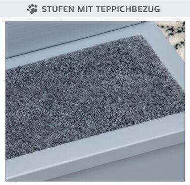 PawHut Dog Stairs 3 Steps Cat Stairs Pet Stairs Dog Stairs for Dogs and Cats Pet Stair Entry Aid with Carpet Storage for Sofa Bed Pine Wood Grey 40.5 x 44.5 x 38 cm