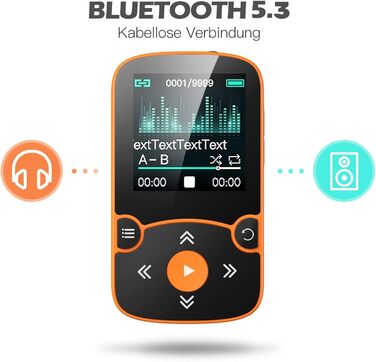 MP3 плеєр AGPTEK Bluetooth 5.0 32GB Orange. Спортивний кліпса-плеєр з TFT екраном 1.5