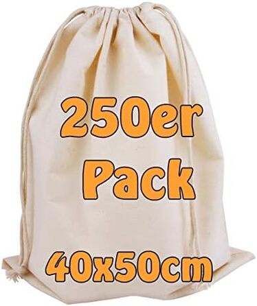 Large Cotton Bag - 40x50 cm | Sustainable Drawstring Bag for Storage, Design & as a Gym Bag | Zero Waste Solution (250 pieces)