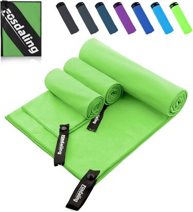 Набір з 3 рушників з мікрофібри - великий 200×100 см та 2 маленьких 80×40 см, швидковисихаючі спортивні рушники з мікрофібри, для подорожей, ванни, фітнесу та пляжу (зелений)