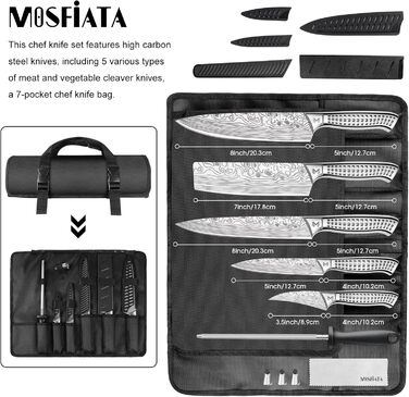 MOSFiATA 17-Piece Professional Kitchen Knife Set with Titanium Coating - Stainless Steel Chef Knife Set with Scissors, Finger Guards & Gift Box (Includes 10 Outdoor Knives)