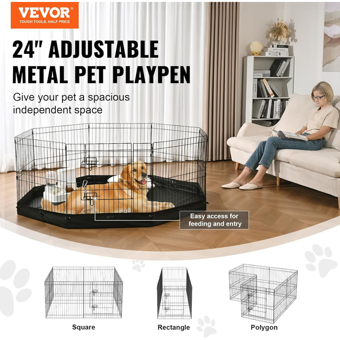VEVOR 8-Panel Foldable Dog Playpen with Waterproof Cover & Mat - 61cm High