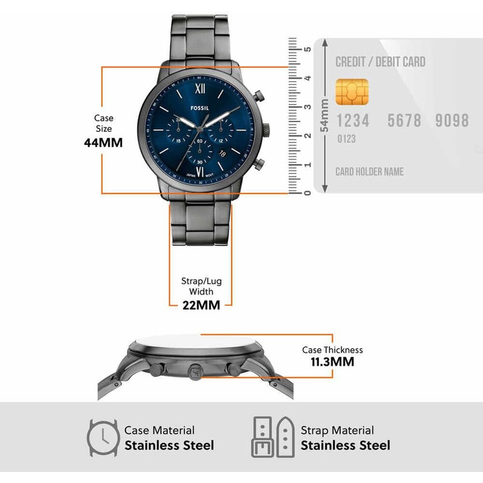 Годинник чоловічий Fossil Neutra Chronograph, сріблястий браслет з нержавіючої сталі, кварцовий механізм