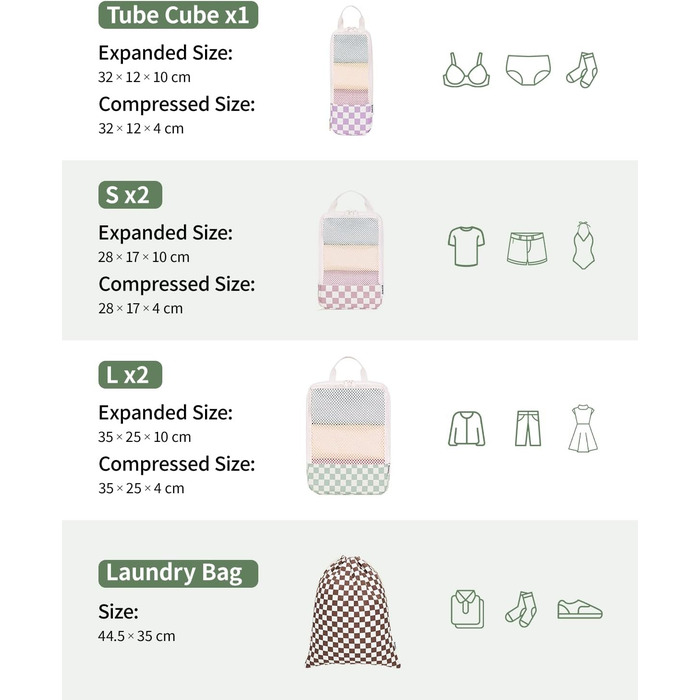 Набір органайзерів для валізи Narwey (6 шт.) - компресійні куби для пакування, рюкзак, органайзери для подорожей (в комбінованому клетчатому стилі)