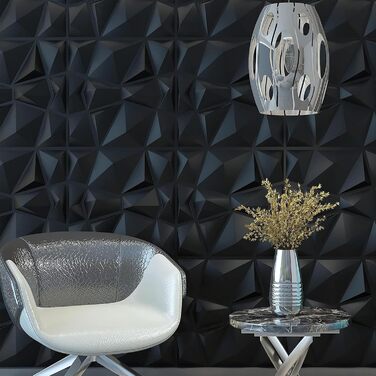 3D панелі для стін та стелі ПВХ чорні, декоративні стінові панелі для геймерської зони, вітальні та спальні, 12 шт.