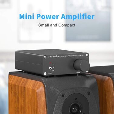 Fosi Audio V1.0B стерео підсилювач 2x50 Вт, 2-канальний міні Hi-Fi класу D, інтегрований TPA3116, з блоком живлення 19 В 4,74 А для динаміків
