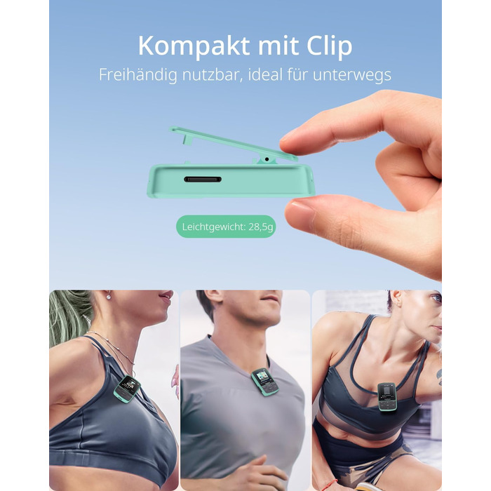 MP3-плеєр YOTON з Bluetooth 5.2, Hi-Fi звук, FM-радіо, диктофон, регулятор гучності, навушники, підтримка SD до 128 ГБ (М'ятний)